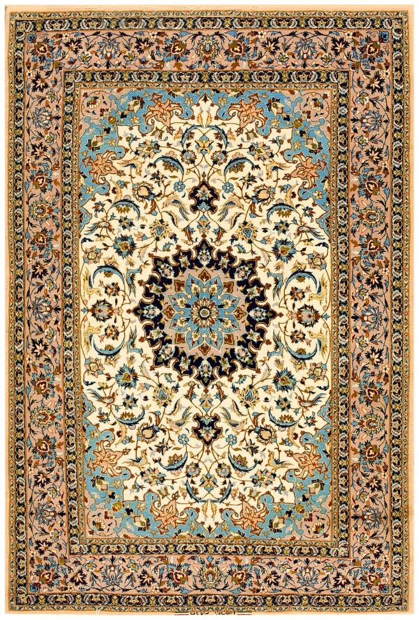 Antique persian isfahan rug 3'7"ã—5'5" hand-knotted, central persia