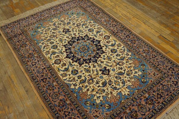 Antique persian isfahan rug 3'7"ã—5'5" hand-knotted, central persia - detail view 3