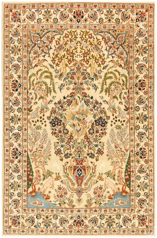 Antique persian isfahan rug 3'6"ã—5'6" hand-knotted, central persia