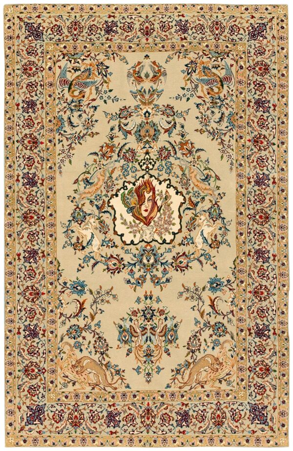 Antique persian isfahan rug 3'5"ã—5'3" hand-knotted, central persia