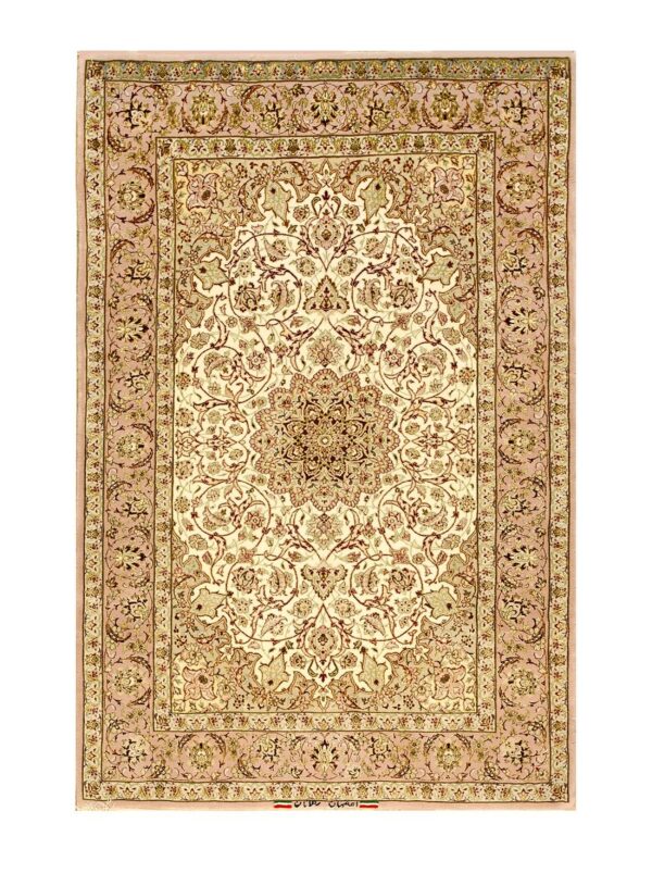 Antique persian isfahan rug 3'5"ã—5'3" hand-knotted, central persia - detail view 1