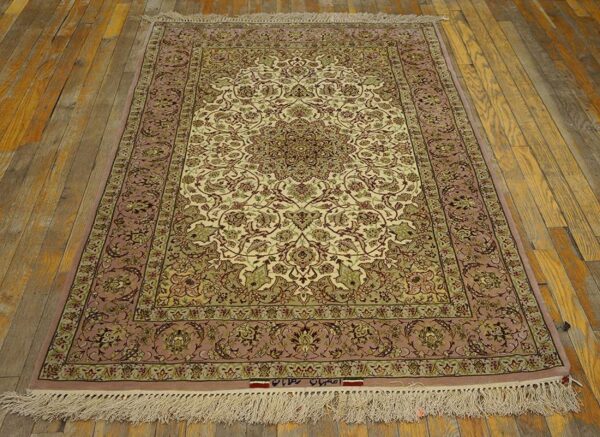 Antique persian isfahan rug 3'5"ã—5'3" hand-knotted, central persia - detail view 2