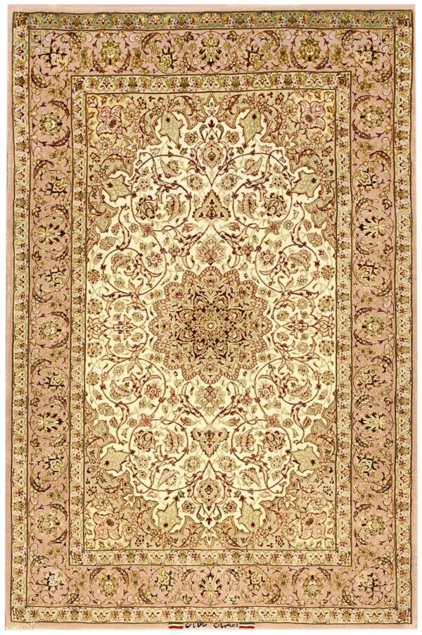 Antique persian isfahan rug 3'8"ã—5'7" hand-knotted, central persia