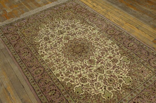 Antique persian isfahan rug 3'8"ã—5'7" hand-knotted, central persia - detail view 1