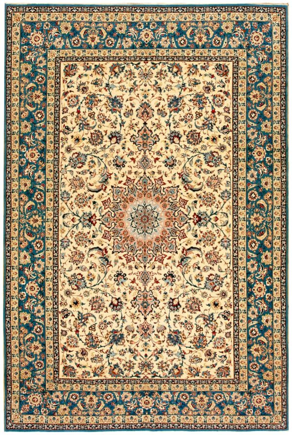 Antique persian isfahan rug 7'×10'5" hand-knotted, central persia