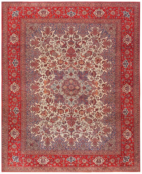Antique persian isfahan rug, hand-knotted wool, central persia