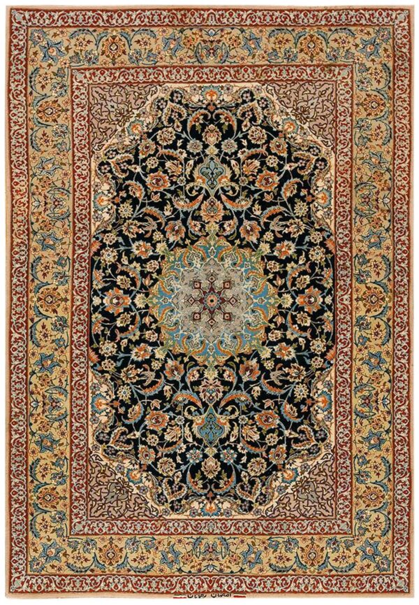 Antique persian isfahan rug, hand-knotted wool, central persia