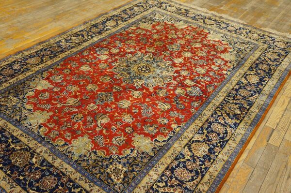 Antique persian isfahan silk rug 5'5"ã—8' hand-knotted, central persia - detail view 2
