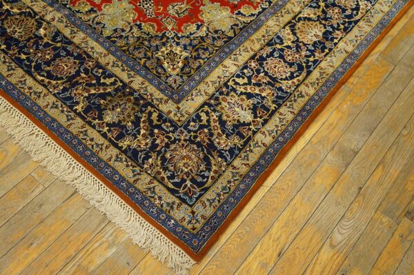 Antique persian isfahan silk rug 5'5"ã—8' hand-knotted, central persia - detail view 3