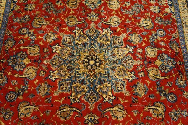 Antique persian isfahan silk rug 5'5"ã—8' hand-knotted, central persia - detail view 4