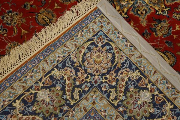 Antique persian isfahan silk rug 5'5"ã—8' hand-knotted, central persia - detail view 6