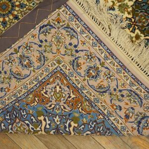 Antique Persian Isfahan Silk Rug 3'8"×5'1" Hand-Knotted Silk, Central Persia - detail view 4