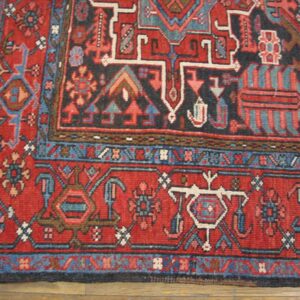 Antique Persian Karajeh Carpet 4'6"×6' Dark Blue Geometric, Red Border, Circa 1930 - detail view 2