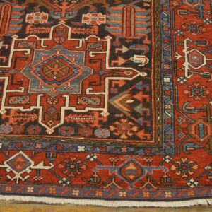 Antique Persian Karajeh Carpet 4'6"×6' Dark Blue Geometric, Red Border, Circa 1930 - detail view 6