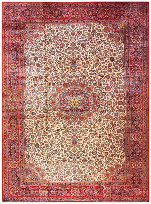 Antique persian kashan rug 13'10"ã—20'4" hand-knotted wool