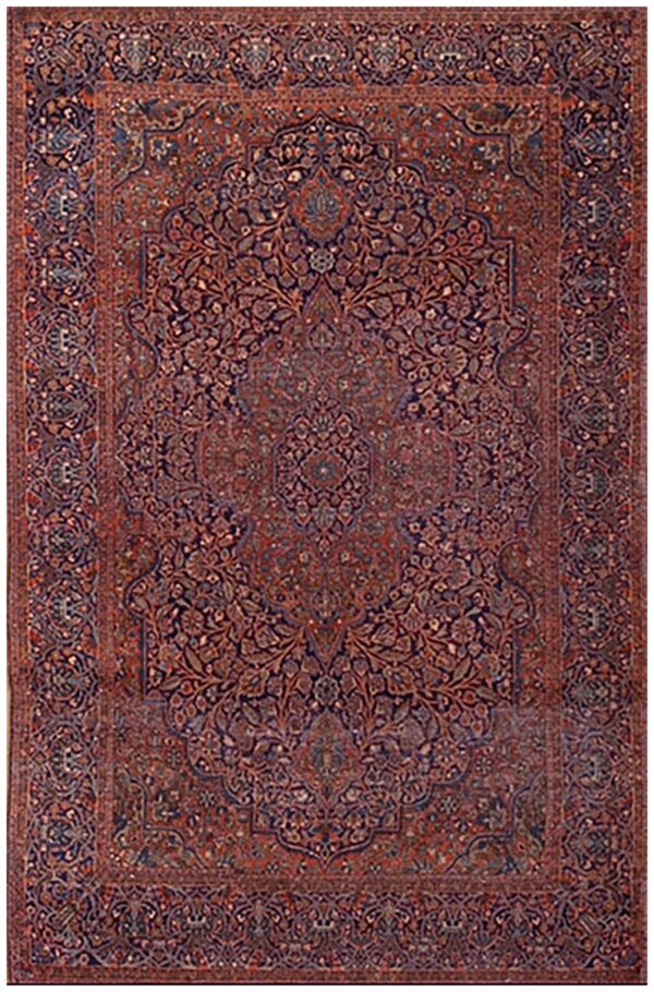 Antique persian kashan rug, hand-knotted wool, central persia