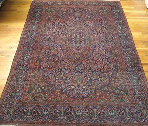 Antique persian kashan rug, hand-knotted wool, central persia - detail view 1