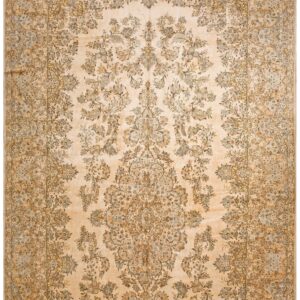 Antique Persian Kerman Rug 10'8"Ã—22' Ivory Field, Formal Medallion Design, 1930s