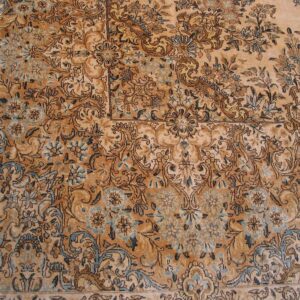 Antique Persian Kerman Rug 10'8"Ã—22' Ivory Field, Formal Medallion Design, 1930s - detail view 3