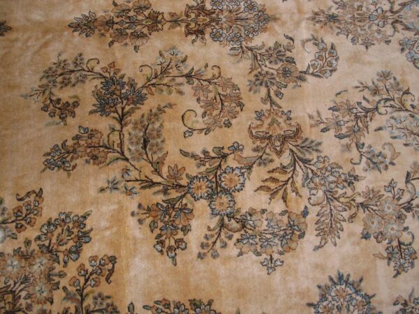 Antique persian kerman rug 10'8"ã—22' ivory field, formal medallion design, 1930s - detail view 7