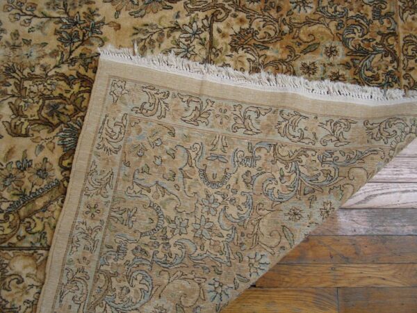 Antique persian kerman rug 10'8"ã—22' ivory field, formal medallion design, 1930s - detail view 8