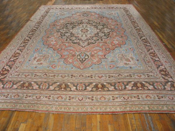 Antique persian khorassan moud carpet 10'2"×15'10" peach & brown, finely woven, circa 1890 - detail view 1