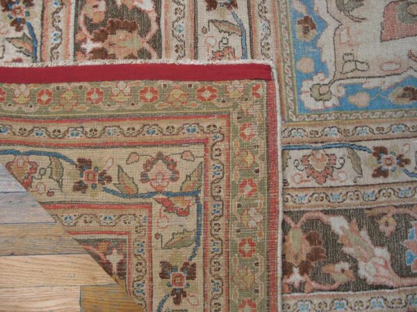 Antique persian khorassan moud carpet 10'2"×15'10" peach & brown, finely woven, circa 1890 - detail view 2