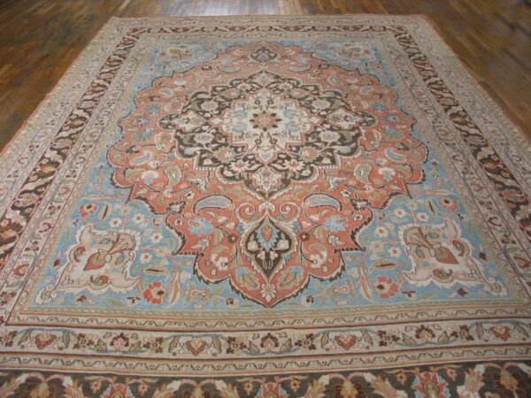 Antique persian khorassan moud carpet 10'2"×15'10" peach & brown, finely woven, circa 1890 - detail view 3