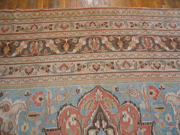 Antique persian khorassan moud carpet 10'2"×15'10" peach & brown, finely woven, circa 1890 - detail view 4