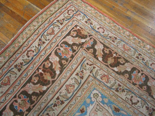 Antique persian khorassan moud carpet 10'2"×15'10" peach & brown, finely woven, circa 1890 - detail view 5