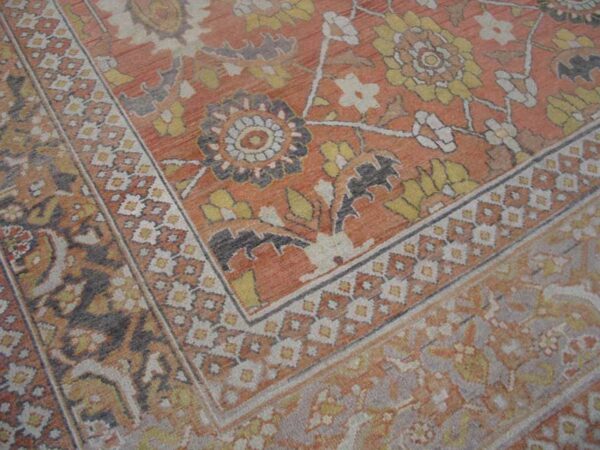 Antique persian khorassan moud gallery carpet 8'×15'8" peach & taupe, circa 1890 - detail view 2