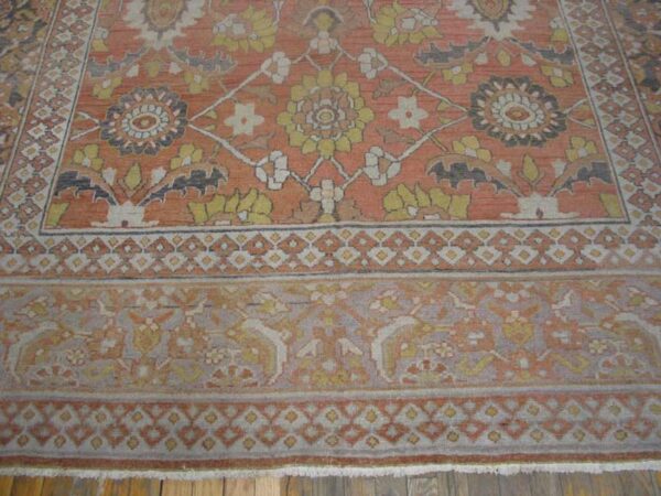 Antique persian khorassan moud gallery carpet 8'×15'8" peach & taupe, circa 1890 - detail view 3