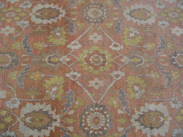 Antique persian khorassan moud gallery carpet 8'×15'8" peach & taupe, circa 1890 - detail view 4
