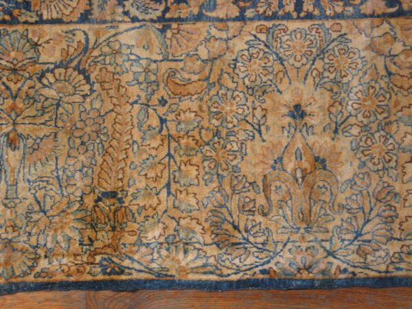Antique persian kirman carpet 8'9"×18' blue allover floral, cream border, circa 1925 4 Antique persian kirman carpet 8'9"×18' blue allover floral, cream border, circa 1925 - detail view 3