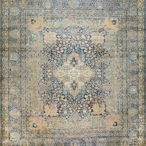Antique Persian Kirman Carpet 14'5"Ã—15'5" Blue Field, Camel Border, Square Format, Circa 1900 - detail view 1