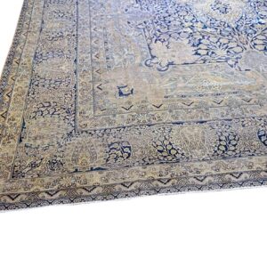 Antique Persian Kirman Carpet 14'5"Ã—15'5" Blue Field, Camel Border, Square Format, Circa 1900 - detail view 3