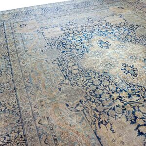 Antique Persian Kirman Carpet 14'5"Ã—15'5" Blue Field, Camel Border, Square Format, Circa 1900 - detail view 4