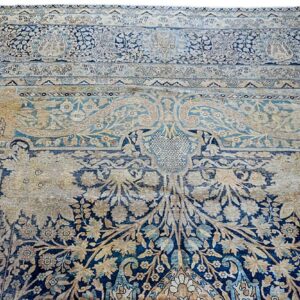 Antique Persian Kirman Carpet 14'5"Ã—15'5" Blue Field, Camel Border, Square Format, Circa 1900 - detail view 5