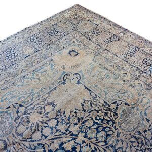 Antique Persian Kirman Carpet 14'5"Ã—15'5" Blue Field, Camel Border, Square Format, Circa 1900 - detail view 6