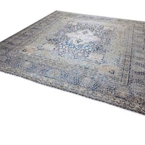 Antique Persian Kirman Carpet 14'5"Ã—15'5" Blue Field, Camel Border, Square Format, Circa 1900 - detail view 8