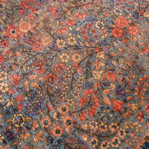 Antique Persian Kirman Carpet 13'10"×16'8" Blue Floral, Hand-Knotted Wool, 1920s - detail view 3