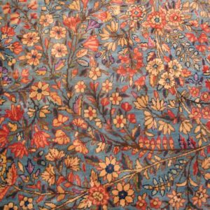 Antique Persian Kirman Carpet 13'10"×16'8" Blue Floral, Hand-Knotted Wool, 1920s - detail view 5