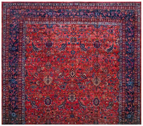 Antique persian kirman carpet 15'×30' red floral, hand-knotted wool, 1930s 1 Antique persian kirman carpet 15'×30' red floral, hand-knotted wool, 1930s