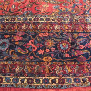 Antique Persian Kirman Carpet 15'×30' Red Floral, Hand-Knotted Wool, 1930s - detail view 2