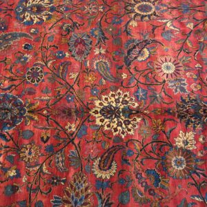 Antique Persian Kirman Carpet 15'×30' Red Floral, Hand-Knotted Wool, 1930s - detail view 3
