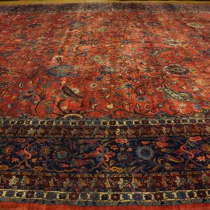 Antique Persian Kirman Carpet 15'×30' Red Floral, Hand-Knotted Wool, 1930s - detail view 7