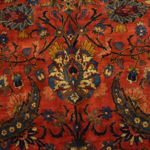Antique Persian Kirman Carpet 15'×30' Red Floral, Hand-Knotted Wool, 1930s - detail view 8