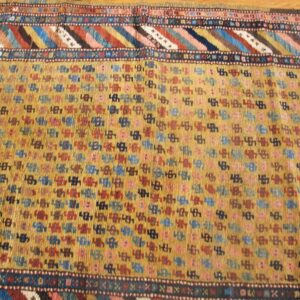 Antique Persian Kurdish Carpet 3'6"×13'7" Yellow Tribal, Multi Border, 1880s Runner - detail view 1