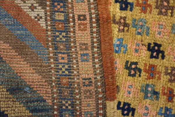 Antique persian kurdish carpet 3'6"×13'7" yellow tribal, multi border, 1880s runner - detail view 4