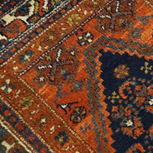 Antique Persian Malayer Carpet 3'×10'2" Blue Field, Ivory Border, Circa 1920 Long Runner - detail view 3